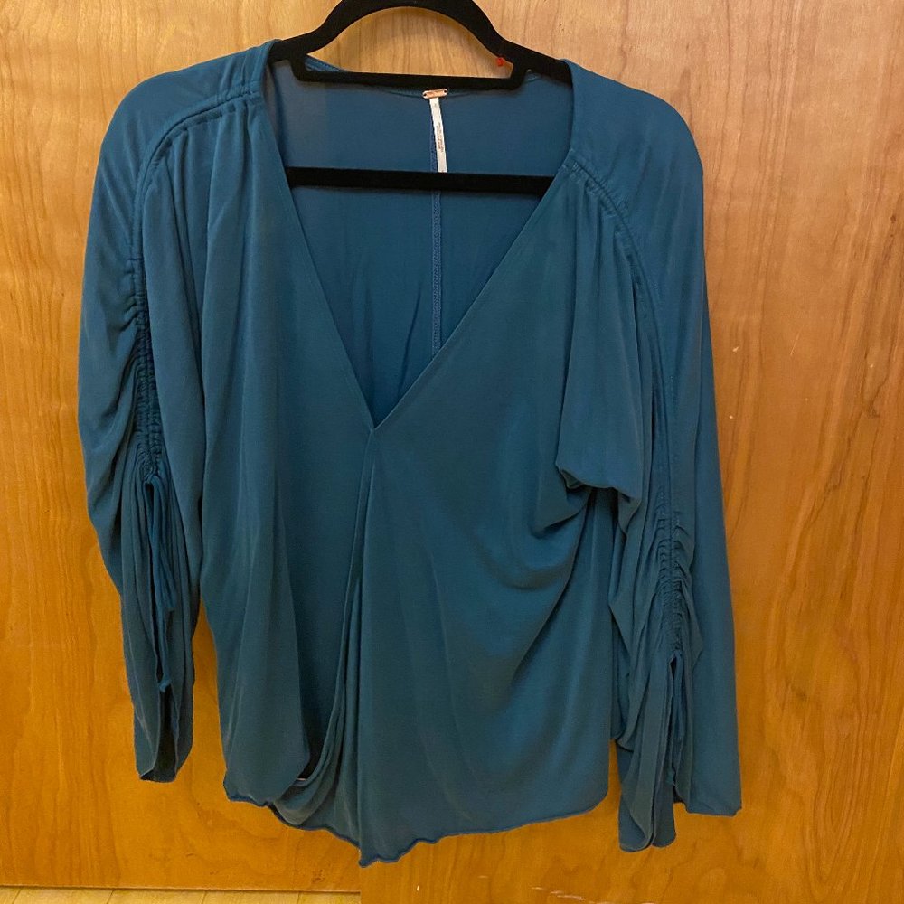 Free People Flowy Turquoise Blouse v neck